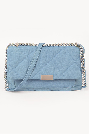 Quilted Denim Chain Crossbody Bag