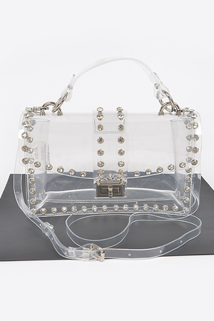 Rhinestone Studded Transparent Crossbody Bag