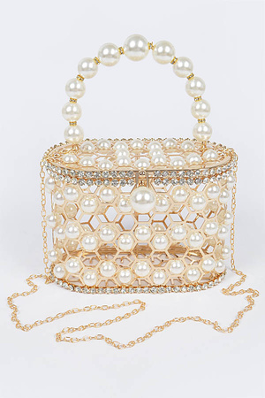 Faux Pearl Mesh Party Clutch.