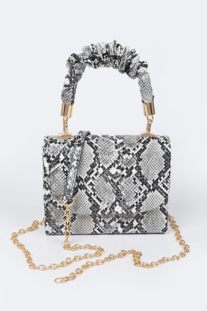 Faux Snake Wrinkle Handle Crossbody Bag