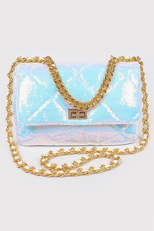 Quilted Sequins Chain Shoulder Bag