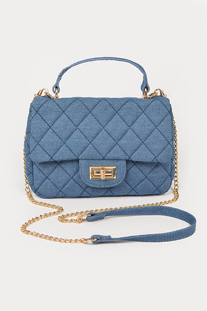 Quilted Denim Top Handle Crossbody Bag