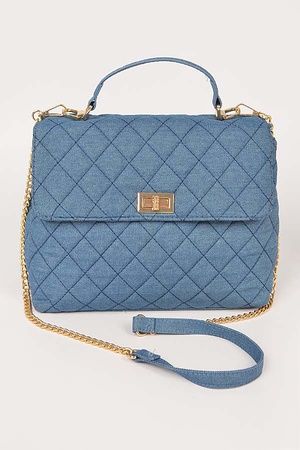 Quilted Denim Top Handle Crossbody Bag