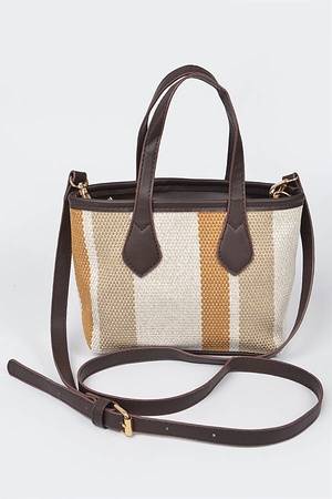 Stripe Woven Canvas Small Tote Bag