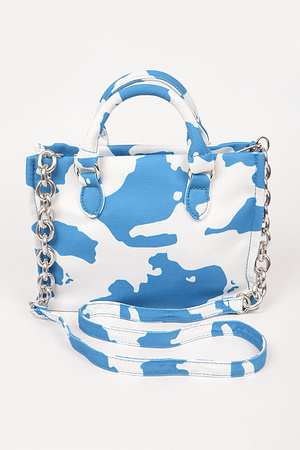 Cow Print White Denim Medium Tote Bag