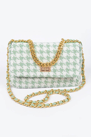 Quilted Tweed Houndstooth Chain Shoulder Bag