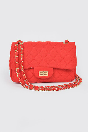 Quilted Cotton Canvas Chain Shoulder Bag