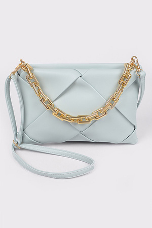 Wide Braided Crossbody Bag W/Chain