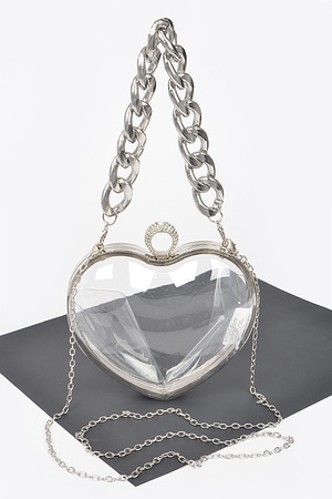 Acrylic Clear Heart Shape Box Clutch W/Chain