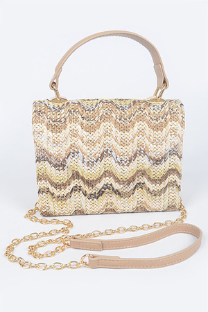 Faux Straw Top Handle Flap Bag