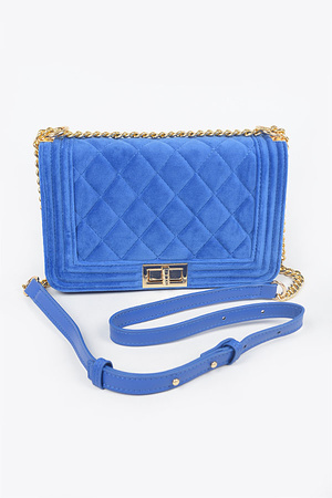 Quilted Velvet Flap Bag