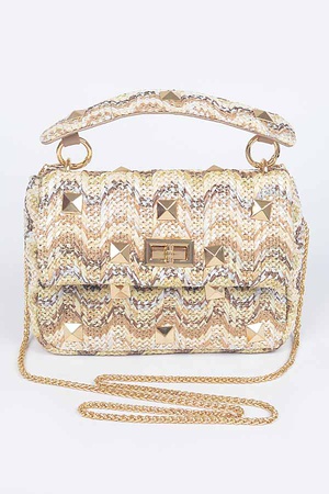 Faux Straw Flap Top Handle Bag