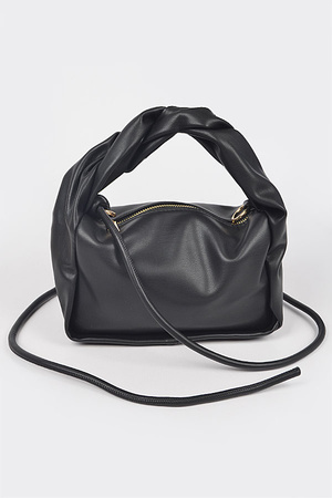 Faux Leather Twisted Handle Shoulder Bag