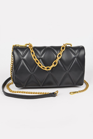 Embossed Faux Leather Chain Handle Shoulder Bag