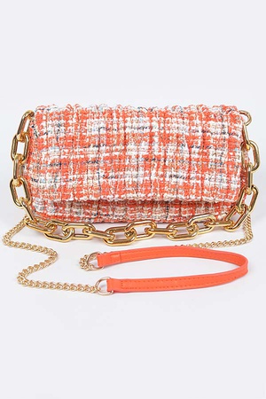 Quilted Tweed Chain Shoulder Bag