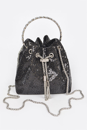 Sequins Bucket Bag W/Stone Handle