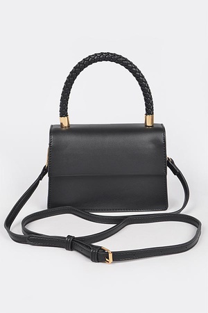 Braided Handle Faux Leather Flap Bag