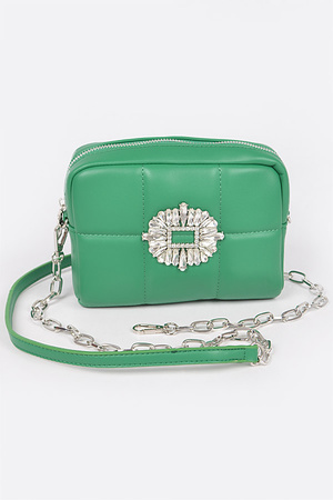 Faux Leather Rhinestone Buckle Crossbody Bag