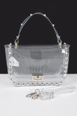 Transparent Metal Studded Top Handle Bag