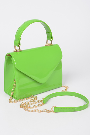 Enamel Faux Leather Top Handle Bag