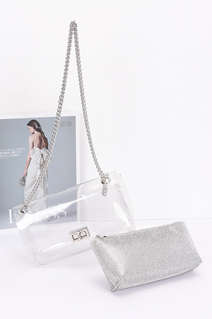 Transparent Crossbody Bag W/Rhinestone Clutch