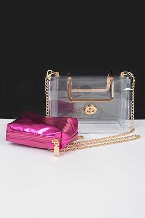 Metal Handle Clear Bag W/Pouch