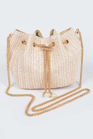 Faux Straw Bucket Crossbody Bag