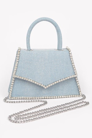 Denim Rhinestone Embelished Top Handle Bag