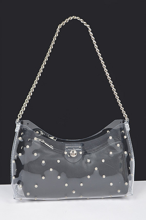 Rhinestone Stud Clear Hobo Bag W/Purse