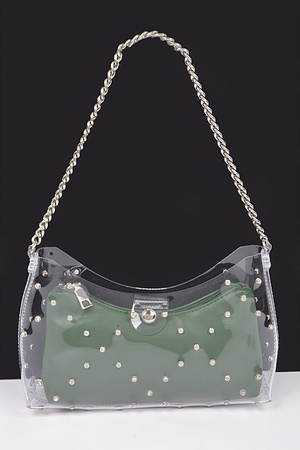 Rhinestone Stud Clear Hobo Bag W/Purse