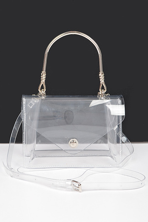 Transparent Metal Handle Flap Clutch