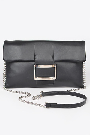 Metallic Faux Leather Metal Buckle Clutch