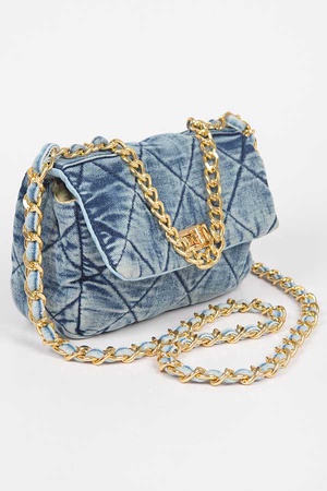 Quilted Washed Denim Flap Clutch