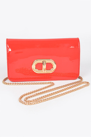 Enamel Faux Leather Flap Clutch