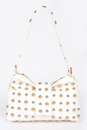 Faux Leather Multi Metal Studded Shoulder Bag