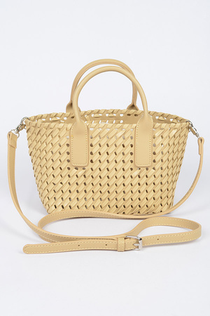 Faux Leather Braided Tote Bag