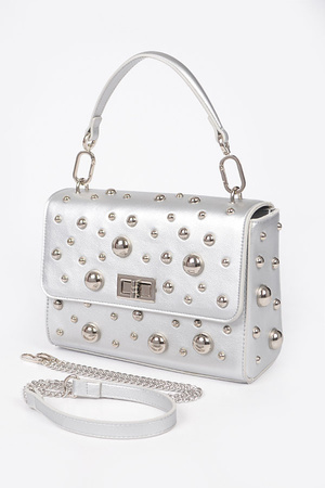 Faux Leather Multi Metal Studded Shoulder Bag