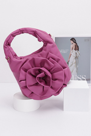 Faux Leather Big Flower Handle Bag