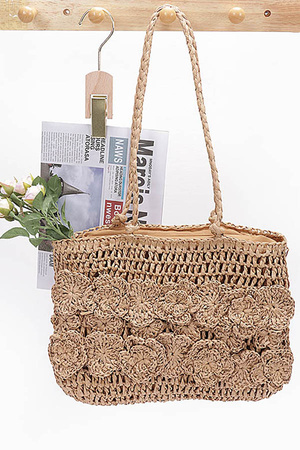 Faux Straw Multi Flower Tote Bag