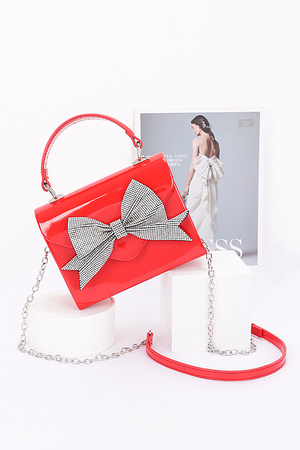 Enamel Rhinestone Ribbon Top Handle Clutch