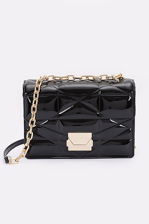 Embossed Enamel Flap Crossbody Clutch