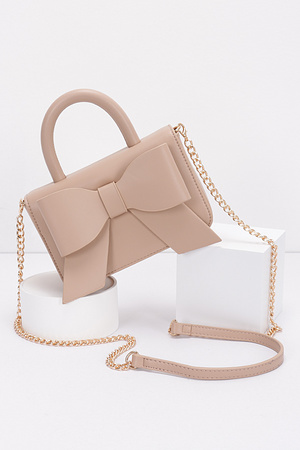 Faux Leather Ribbon Top Handle Bag