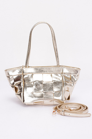 Faux Metallic Leather Braided Tote Bag