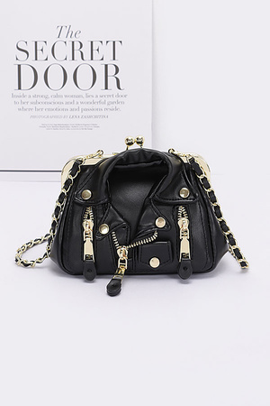 Faux Leather Jacket Style Crossbody Bag