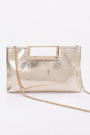 Metallic leather Metal Handle Clutch