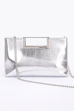 Metallic leather Metal Handle Clutch