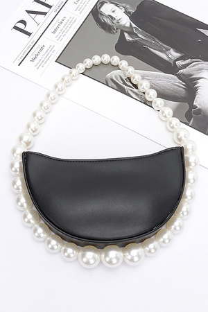 Faux Pearl Handle Half Moon Bag