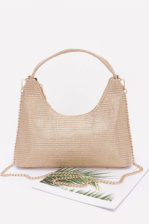 Metallic Faux Straw Hobo Bag