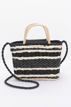 Faux Straw Two Tone Tote Bag