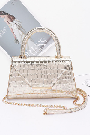 Crocodile Embossed Metallic leather Top Handle Bag